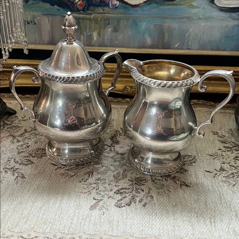 Vintage Wallace Silver-plated Sugar Bowl and Creamer Set